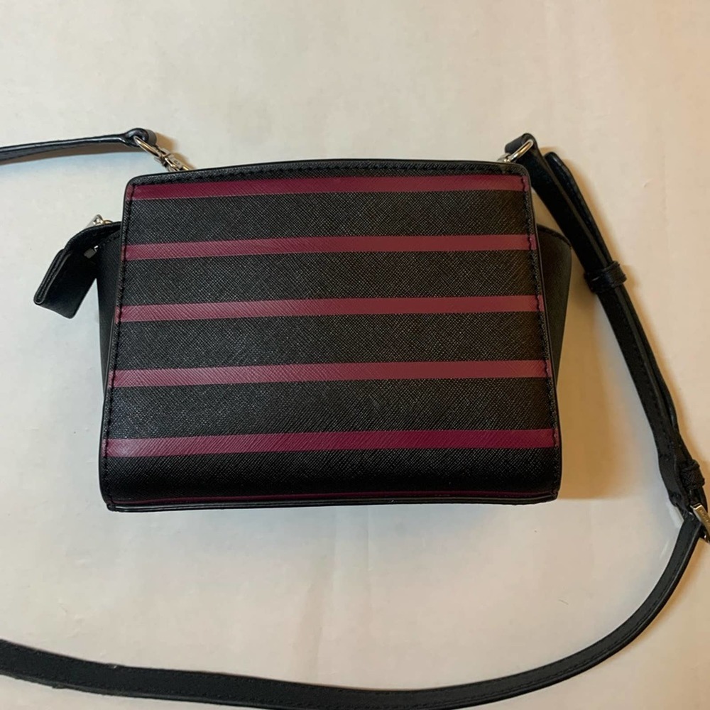 Michael Kors Mini Bag Striped Crossbody Black Violet Messenger Selma - Picture 9 of 14